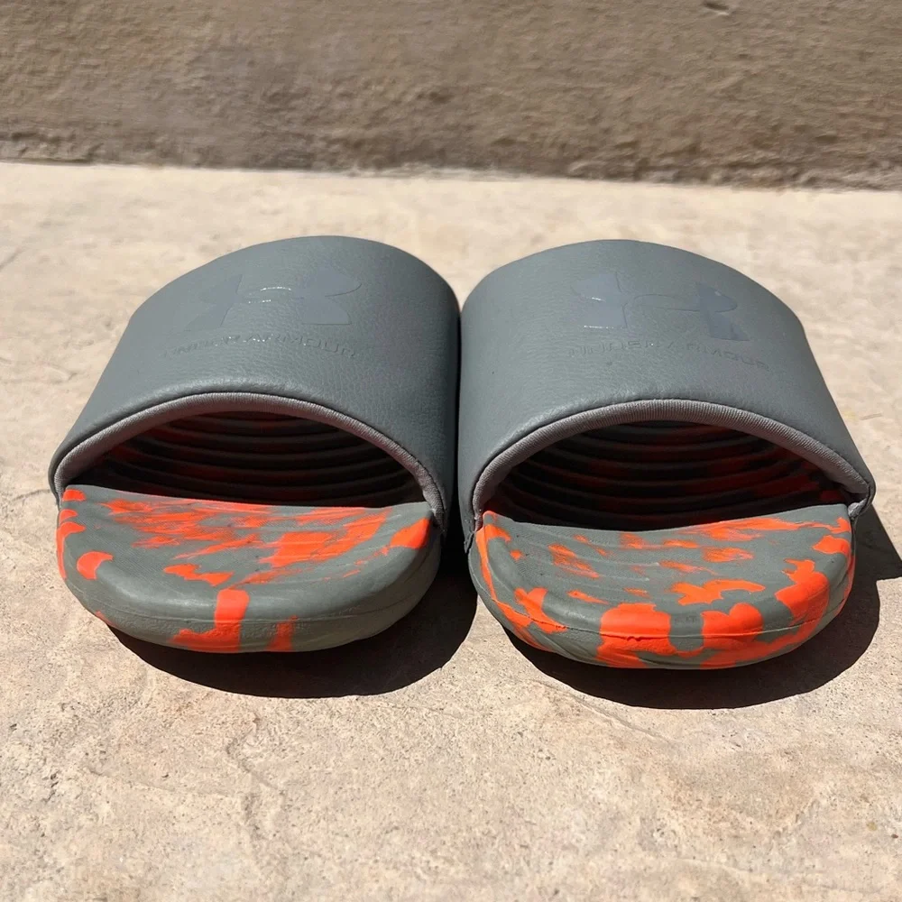 Under Armour Slides in Orange and Gray